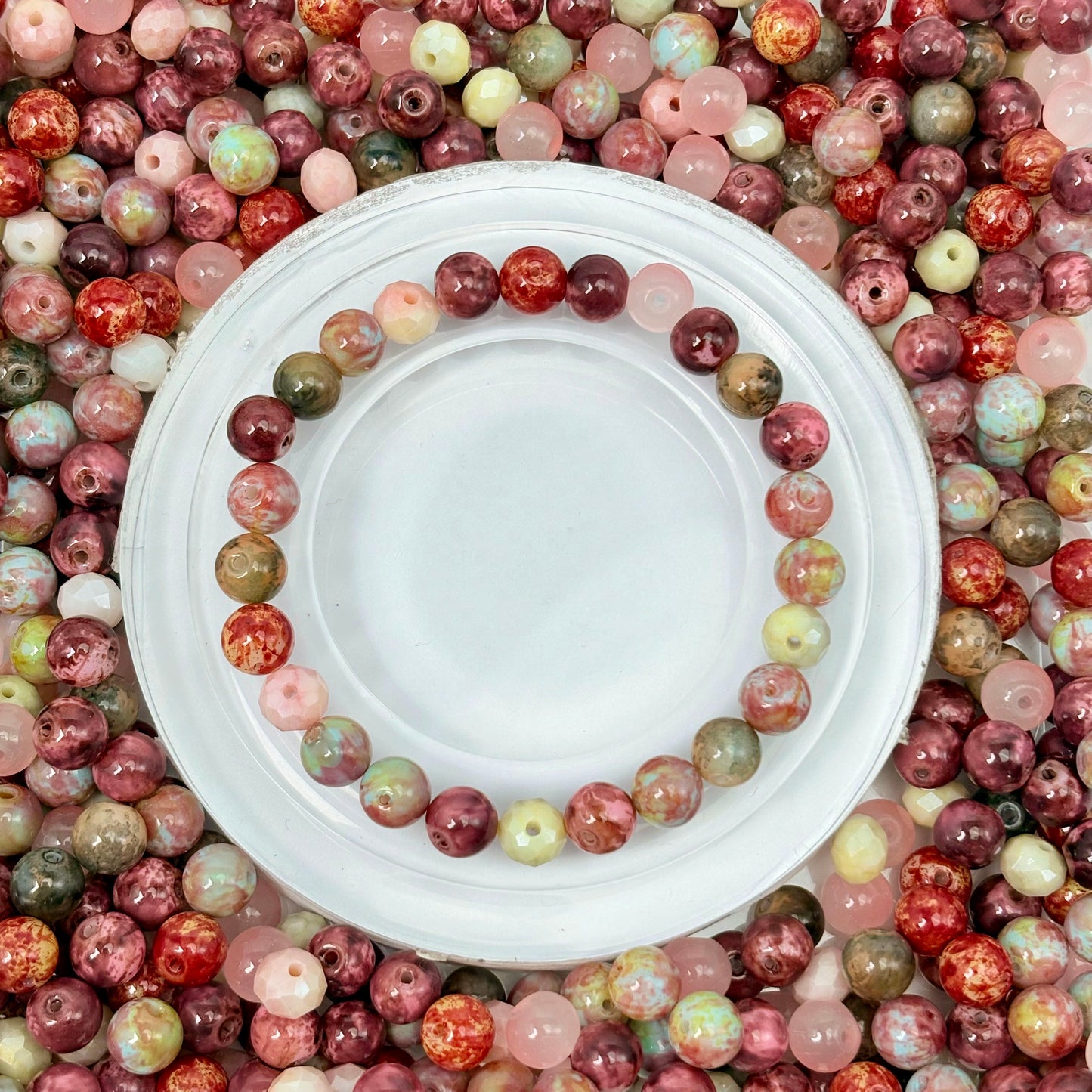 [B82]赤霧の暖棕・深紅浅ピンクガラス串珠ミックス（30ml/50ml）