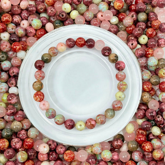 [B82]赤霧の暖棕・深紅浅ピンクガラス串珠ミックス（30ml/50ml）