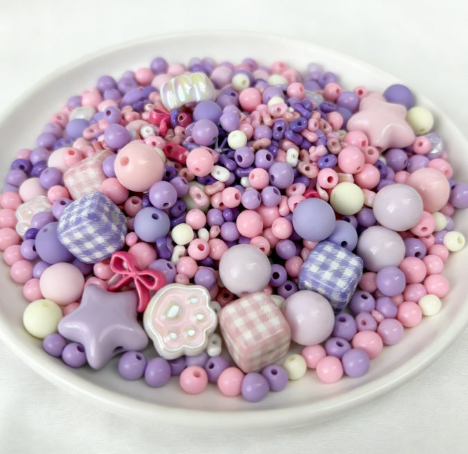 [B85]ピンク紫の織形・多形プラスチック串珠ミックス（30ML/50ML）