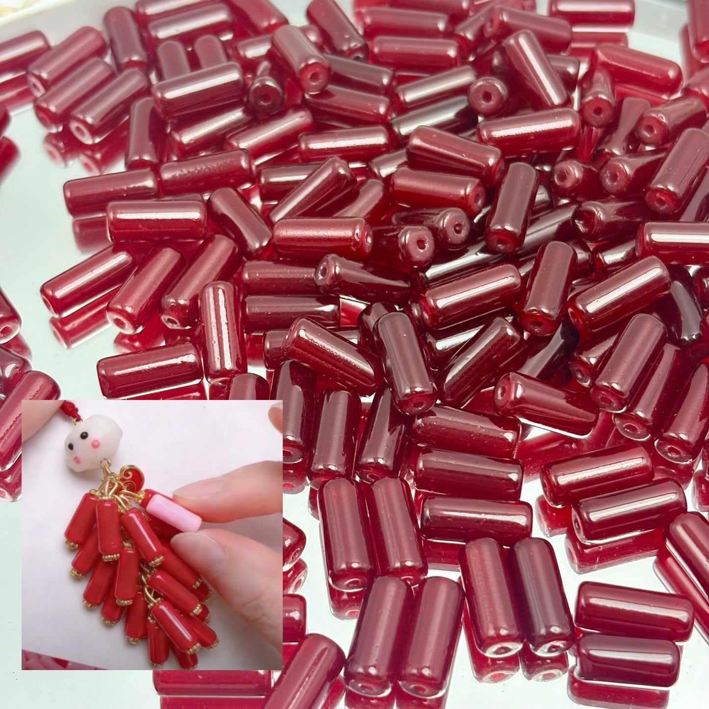 [B87]赤韵の桶綴・深紅桶型ガラス串珠（30ML/50ML）