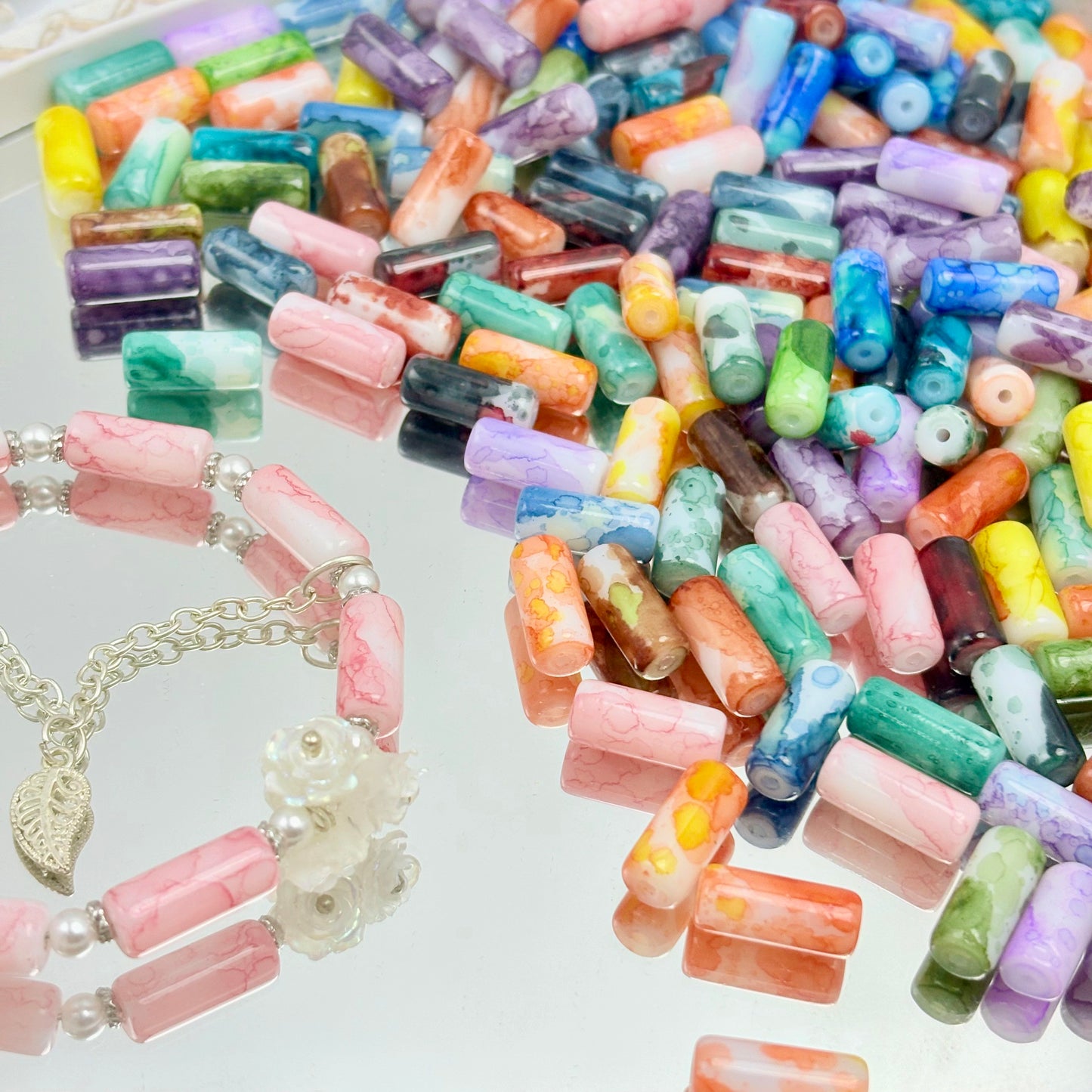 [B88]彩韵の桶綴・多色暈染桶型ガラス串珠（30ML/50ML）