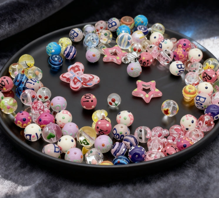 [開封] NEW.繊細手描きビーズ 1 粒ずつデザイン違う一点もの DIY 素材