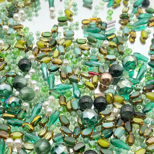 [M23]松渓の墨青・ビーズミックス：小サイズ 30ml/50ml 深緑の透き通った翠色ビーズ