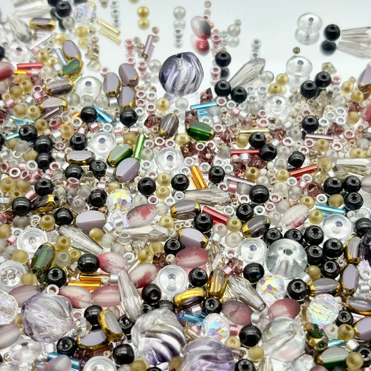 [M24]墨霧の煙粉・ビーズミックス（レジン / 瑠璃 / アクリル）：小サイズ 30ml/50ml 黒紫ピンク透けビーズ