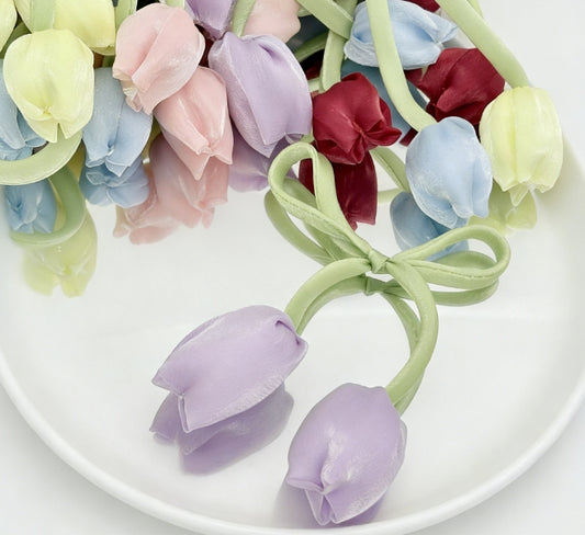 [R17]晴光の郁綴・柔彩布製チューリップ串珠デコレーション（5 個 / 10 個）