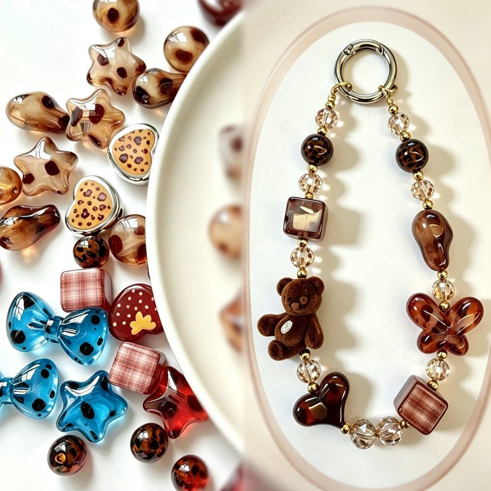 [開封]秋冬レオパードシリーズ バラ売りビーズ DIY 手芸アクセサリー素材40+種類